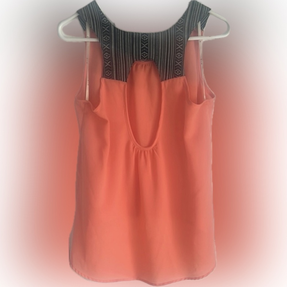 EM Coral Orange High-Low Tank Top | Striped Aztec Texture Straps | Size M - Picture 2 of 9